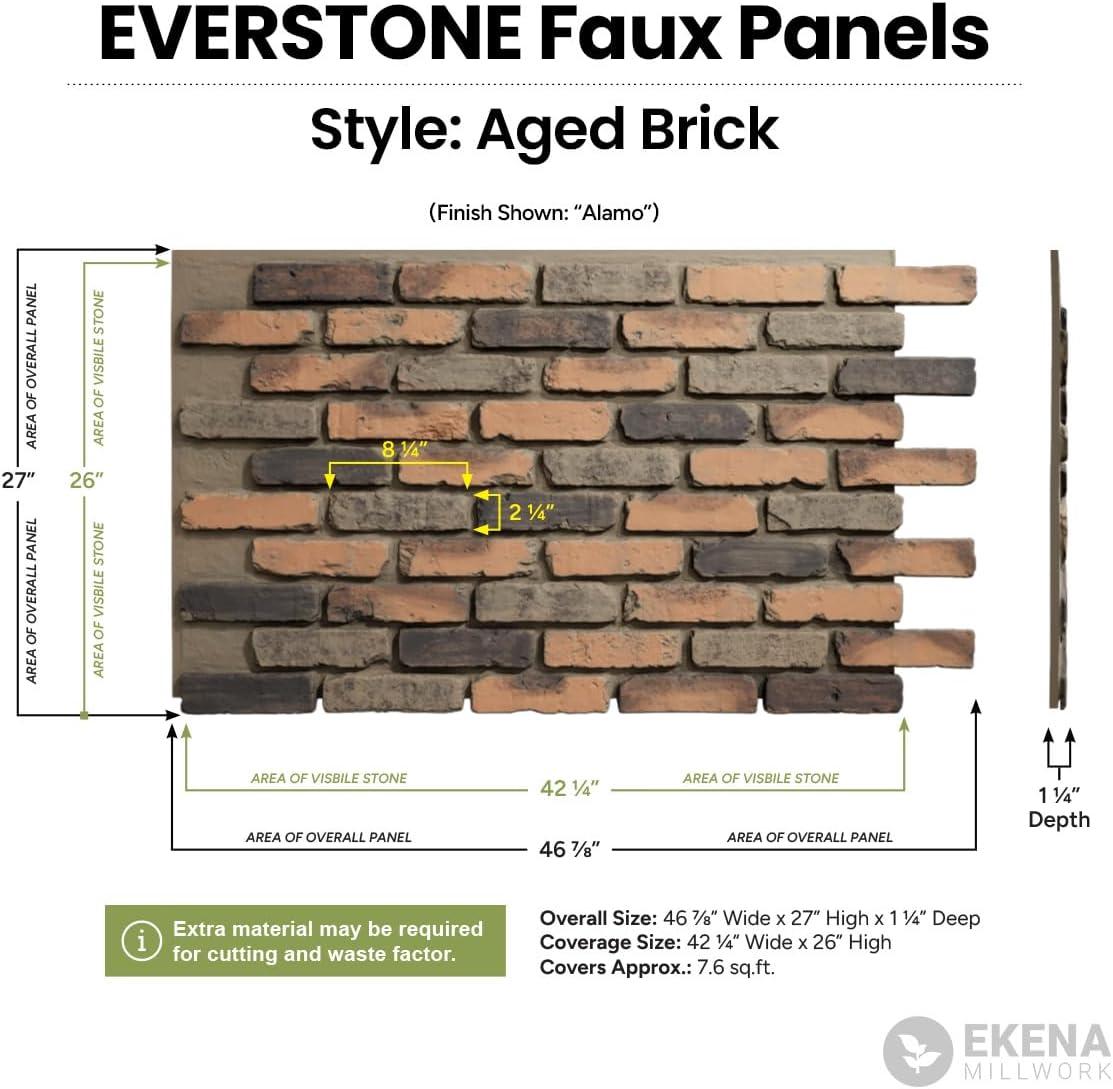 StoneCraft Aged Brick Faux Brick Panel, 46 7/8"W x 27"H x 1 1/4"D