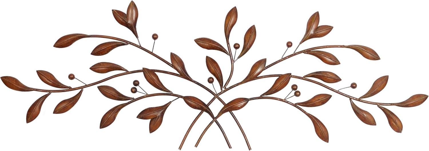 Brown Metal Leaf Branch Wall Sculpture with Brushed Finish