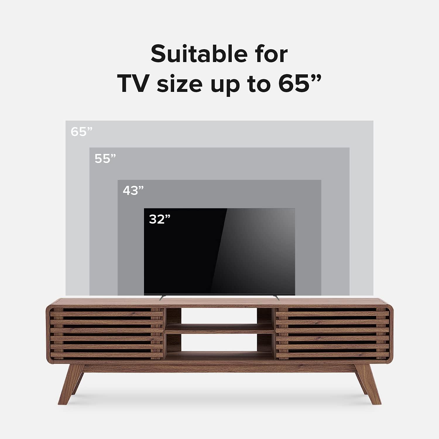 Walnut 59" Mid-Century Modern TV Stand with Cabinet