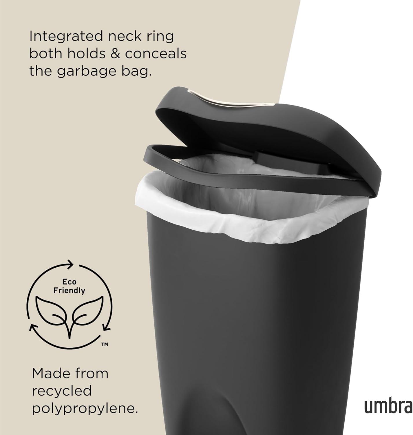 Umbra 13gal Brim Step Trash Can Black/Nickel: Kitchen Trash Can, 50 Quart, Indoor, Polypropylene, Spot Clean