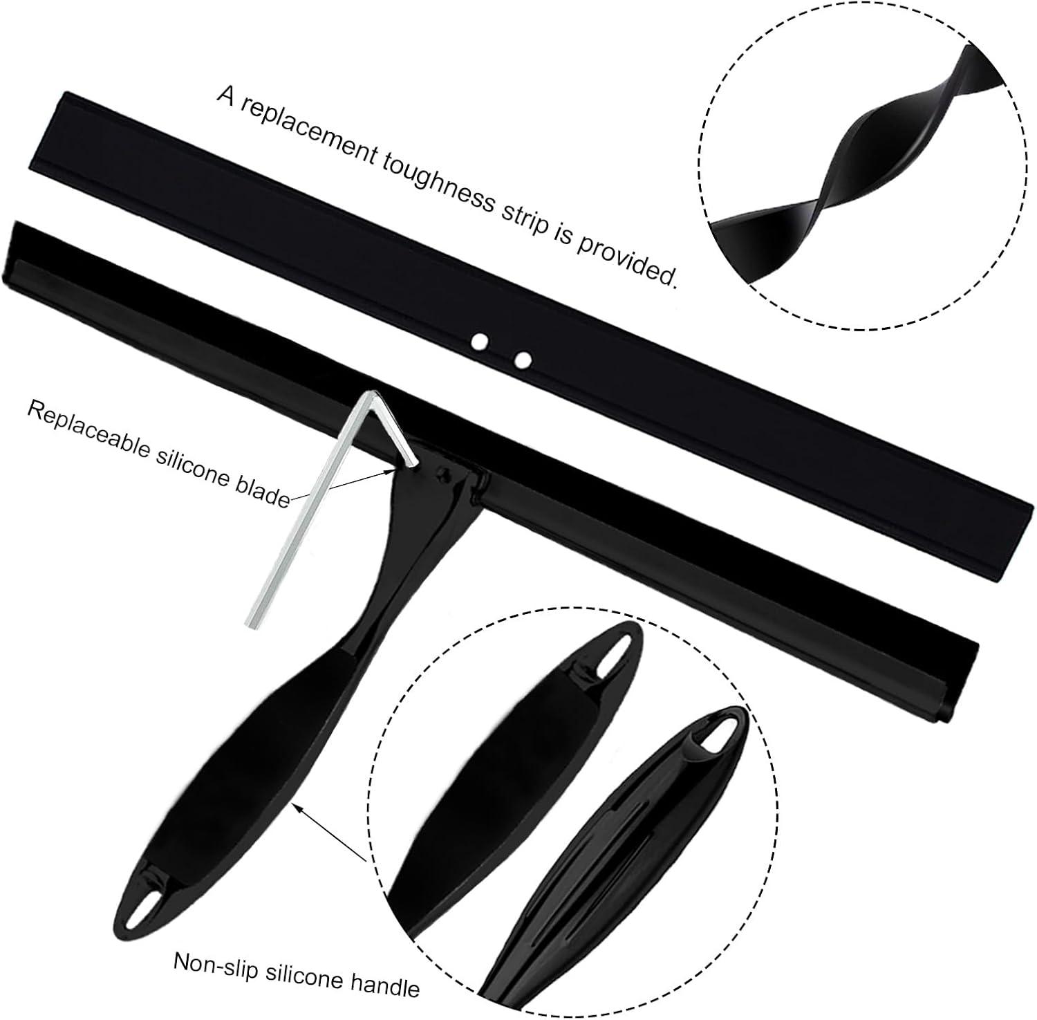 14'' Shower Squeegee, TOOVEM Squeegee for Shower Glass Door for Glass Doors, Windows, Bathroom, Car Windshield, Black