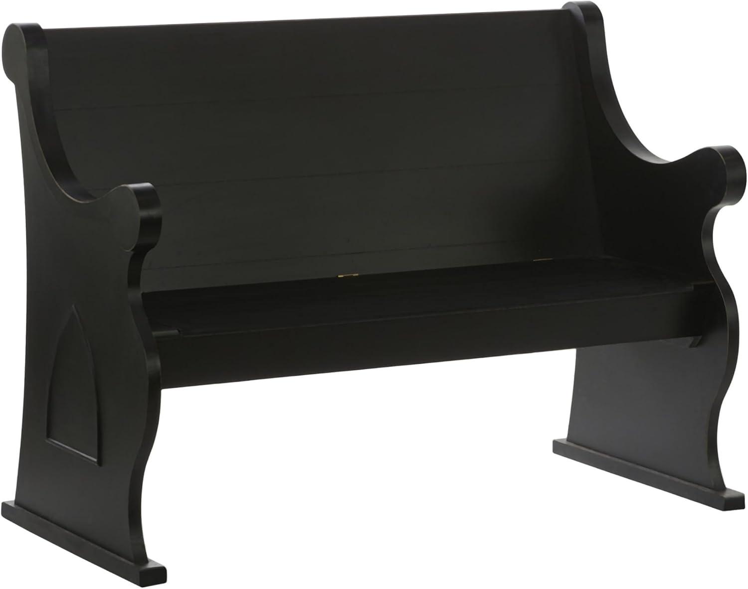 Black Wood Storage Bench with Scrolled Armrests