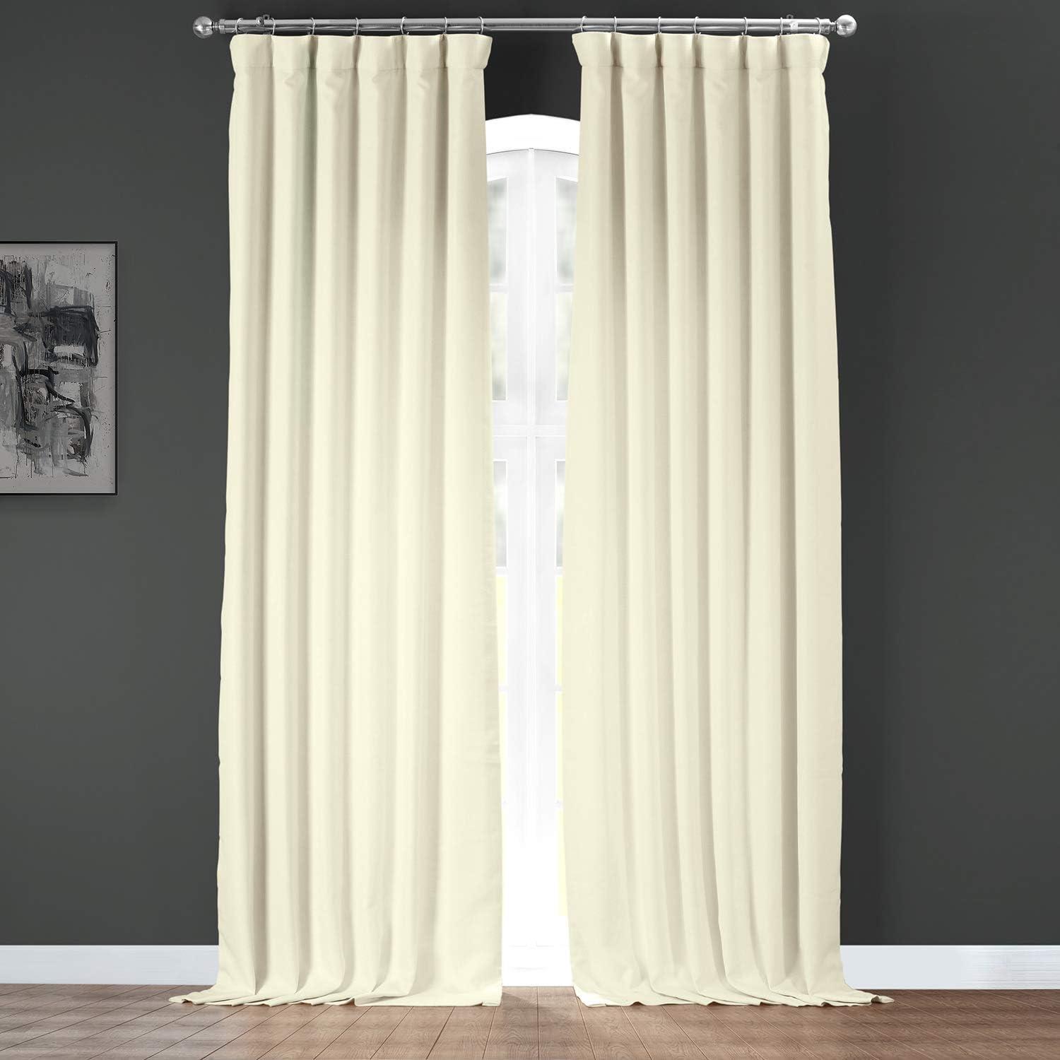 Half Price Drapes Gravity Ivory Italian Faux Linen Room Darkening Curtains (1 Panel), 50W X 108L