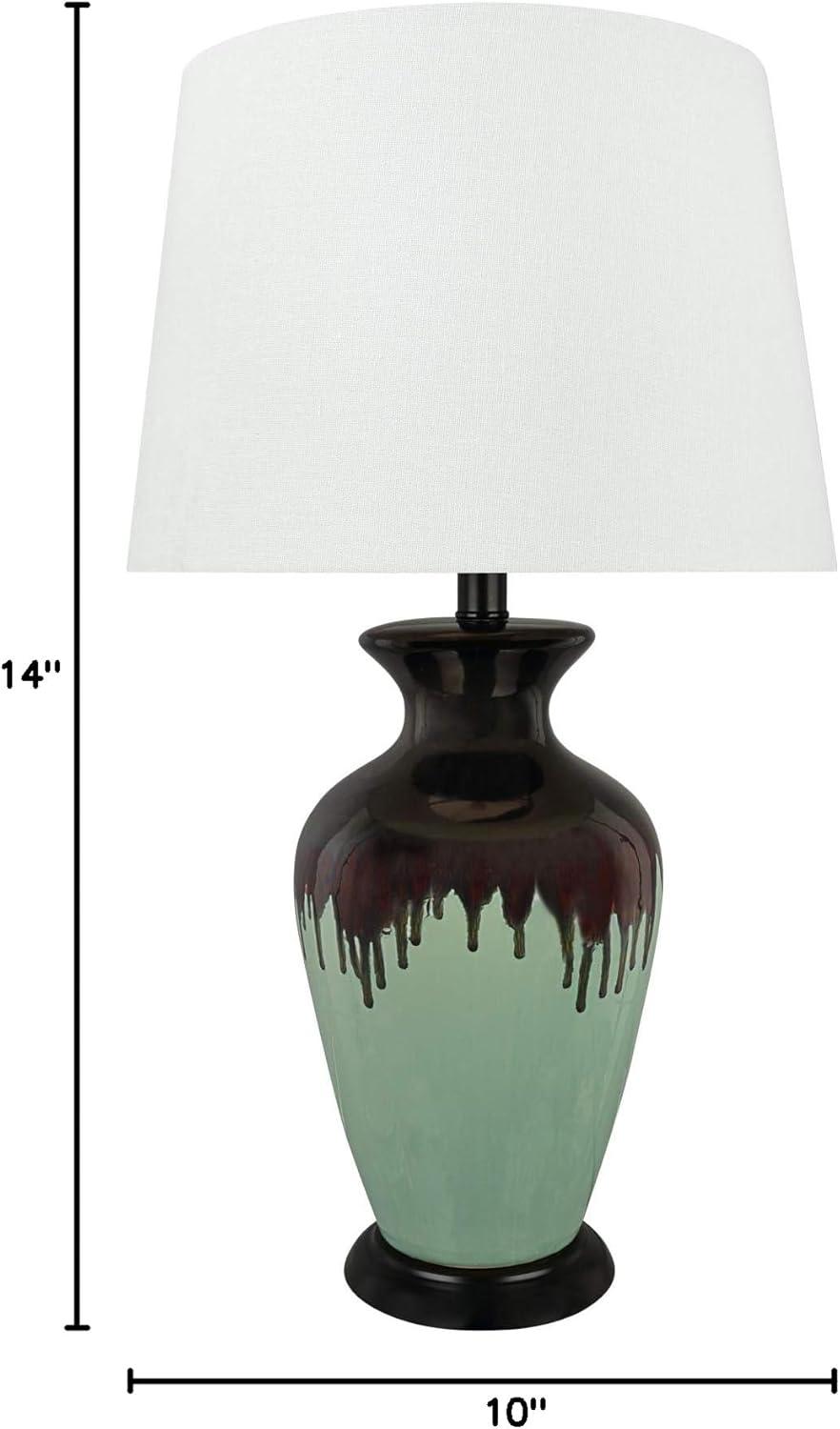 Aspen Creative 40221-11, 26-1/2" High Transitional Glazed Ceramic Table Lamp, Dark Brown and Light Green with Hardback Empire Lamp Shade, 14" Wide
