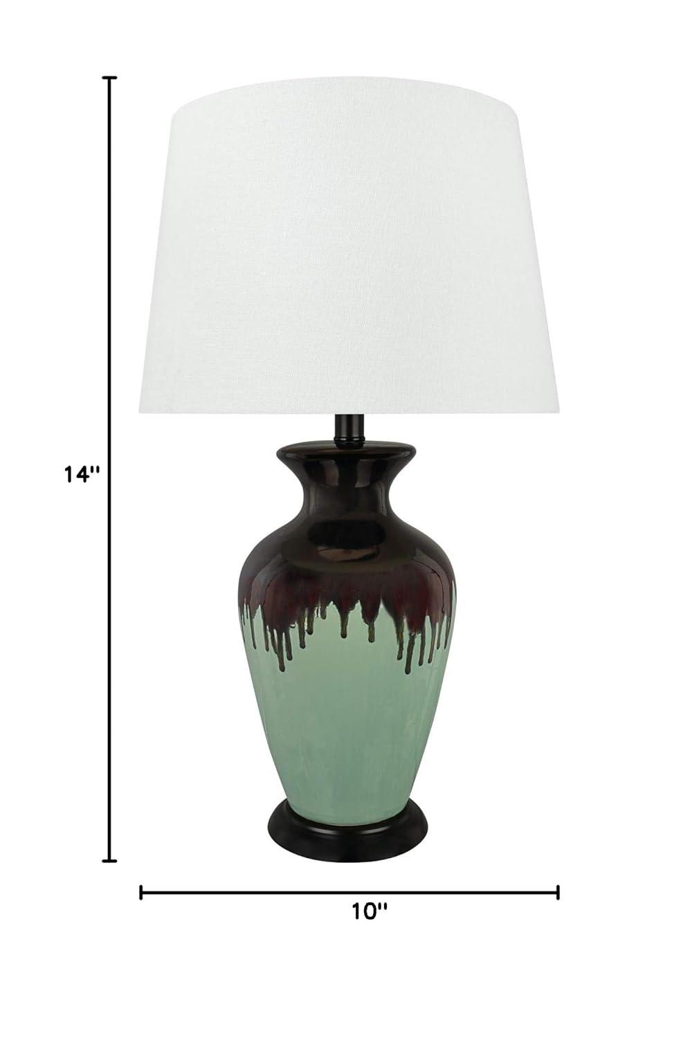 Aspen Creative 40221-11, 26-1/2" High Transitional Glazed Ceramic Table Lamp, Dark Brown and Light Green with Hardback Empire Lamp Shade, 14" Wide