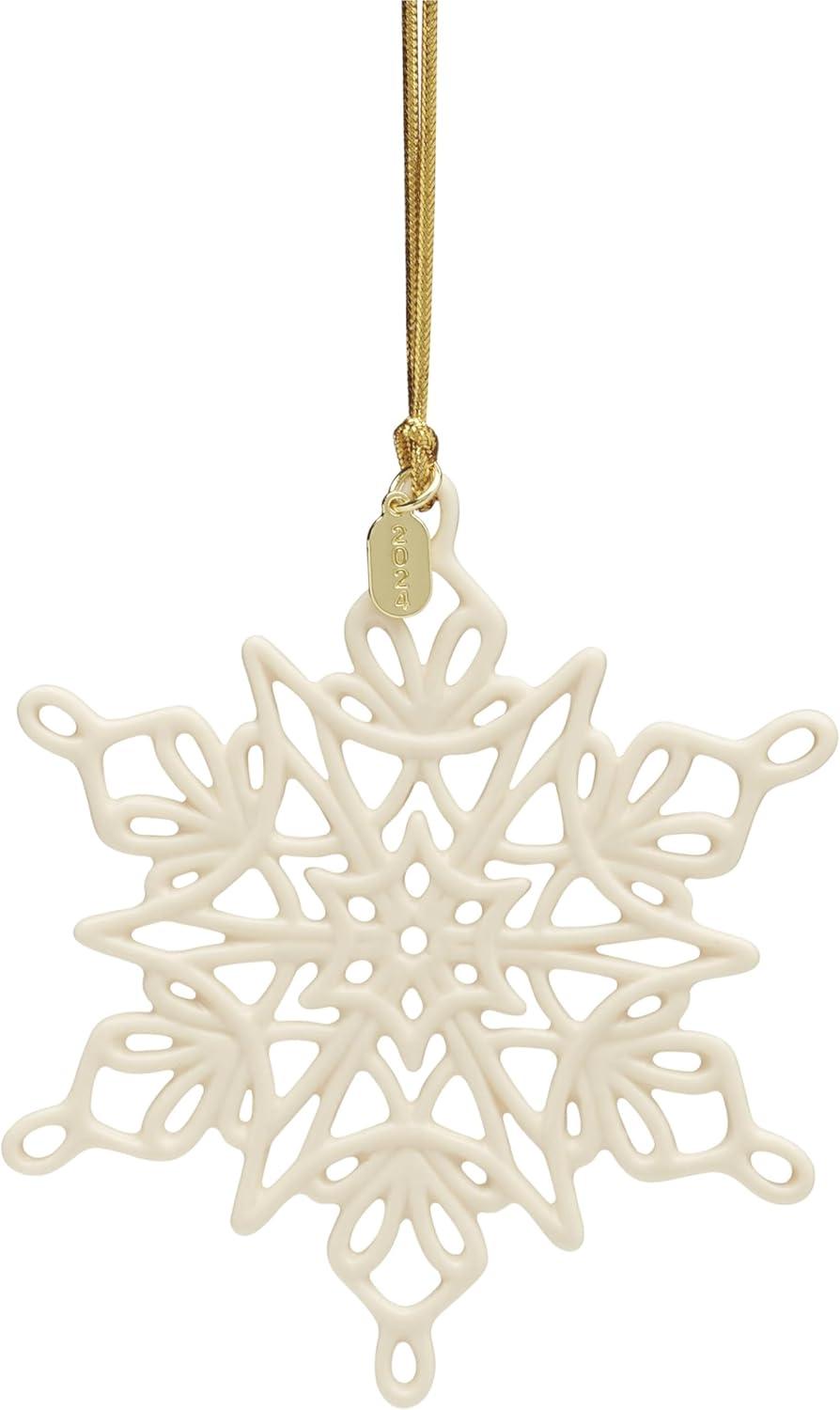 2024 Porcelain Snowflake Ornament with Gold Cord