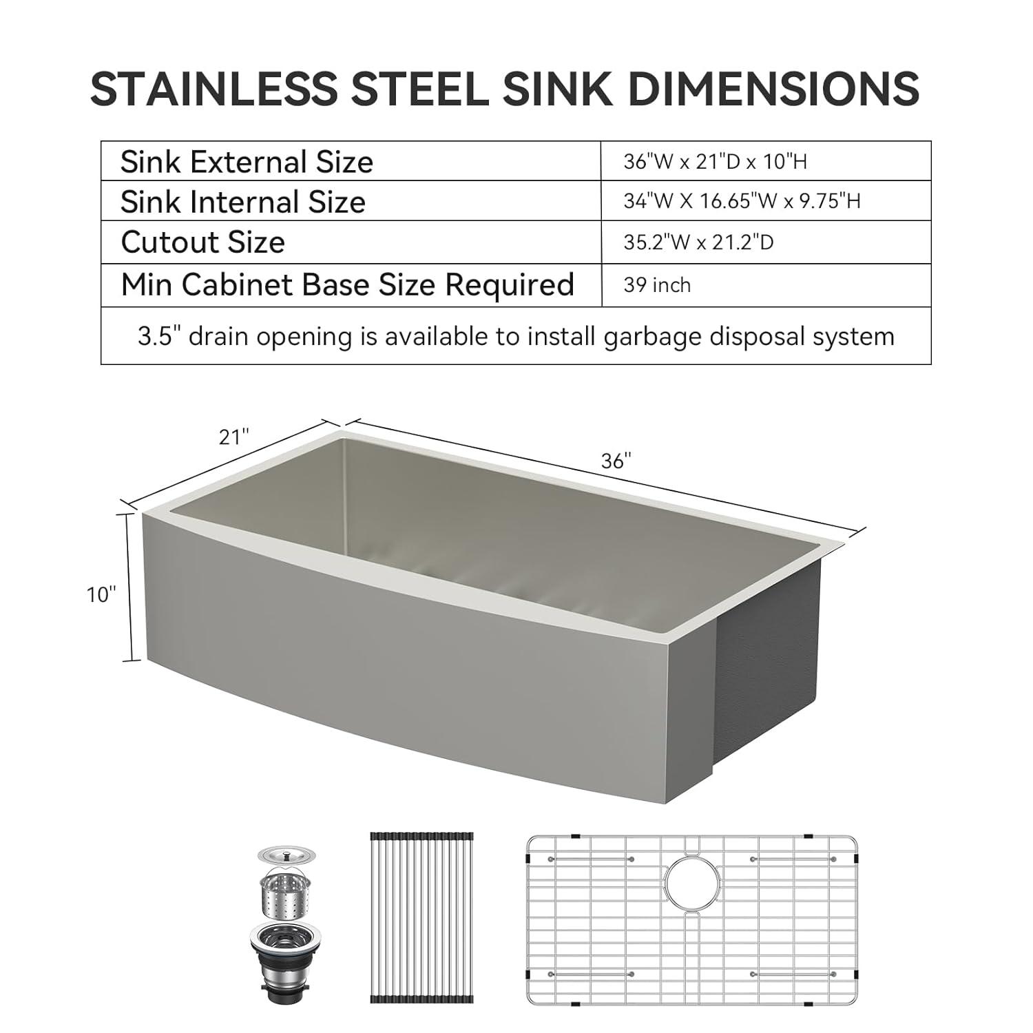 36 in. Farmhouse/Apron Front Single Bowl 16 Gauge Stainless Steel Kitchen Farmer Sink with Bottom Grid