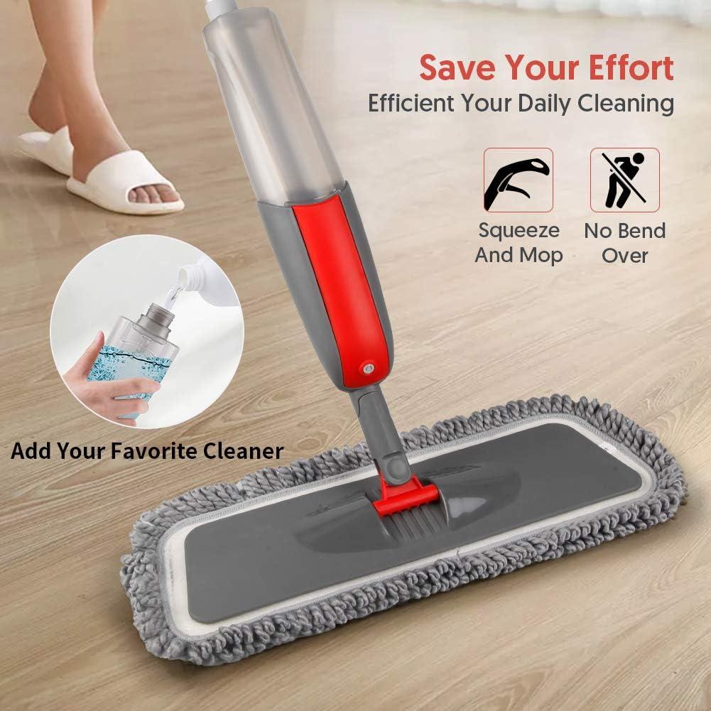 MEXERRIS Microfiber Floor Mop For Hardwood Cleaning - 360 Rotating Dust Wet Mop With Aluminum Extended Handle 4 Reusable Washable Mop Pads Cloth And 1 Scraper