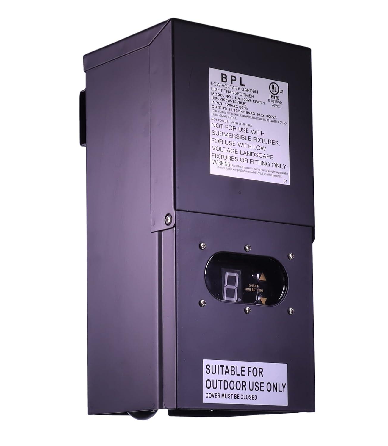 300W Multi Tap 12V - 15V Black Case Low Voltage Landscape Light Transformer