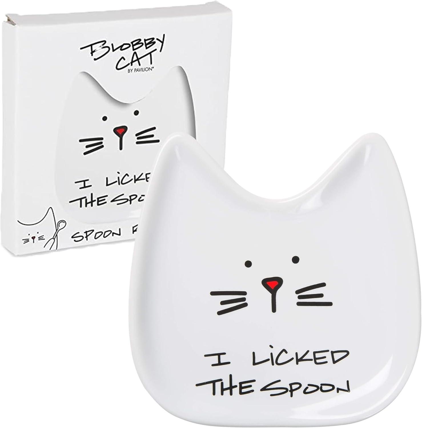 Pavilion Gift Company Blobby Cat, Cat Spoon Rest"I Licked the Spoon", 5", White