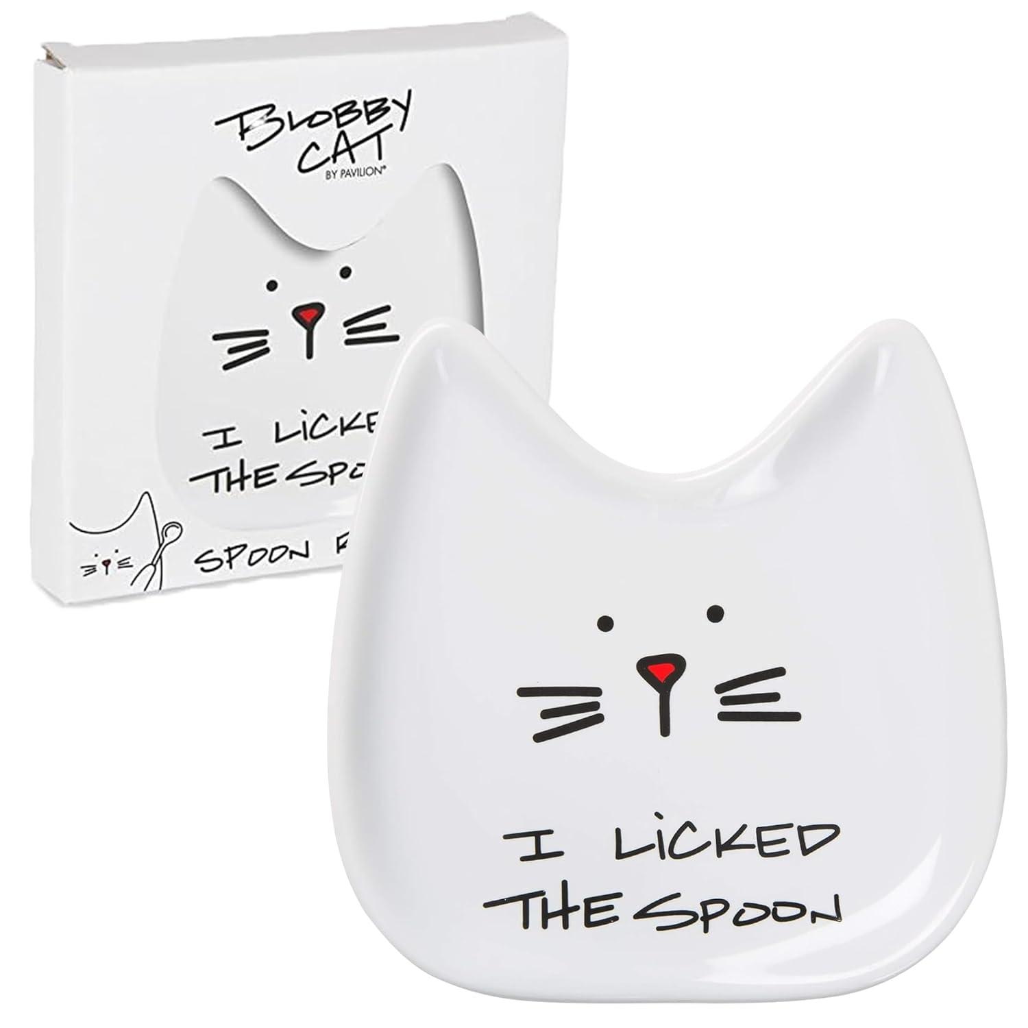 Pavilion Gift Company Blobby Cat, Cat Spoon Rest"I Licked the Spoon", 5", White