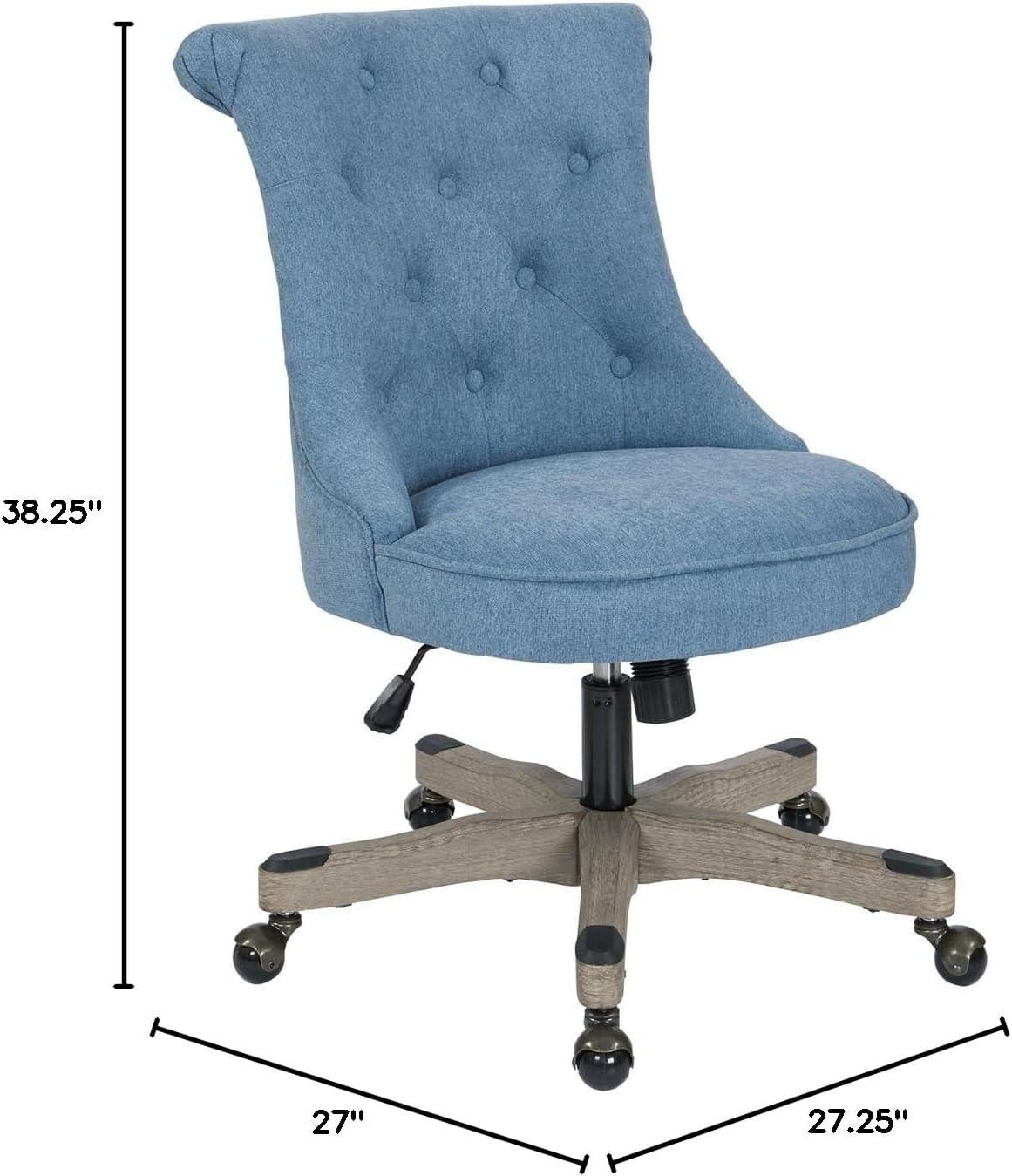 Hannah Tufted Office Chair in Sky Blue Fabric with Grey Wood Base