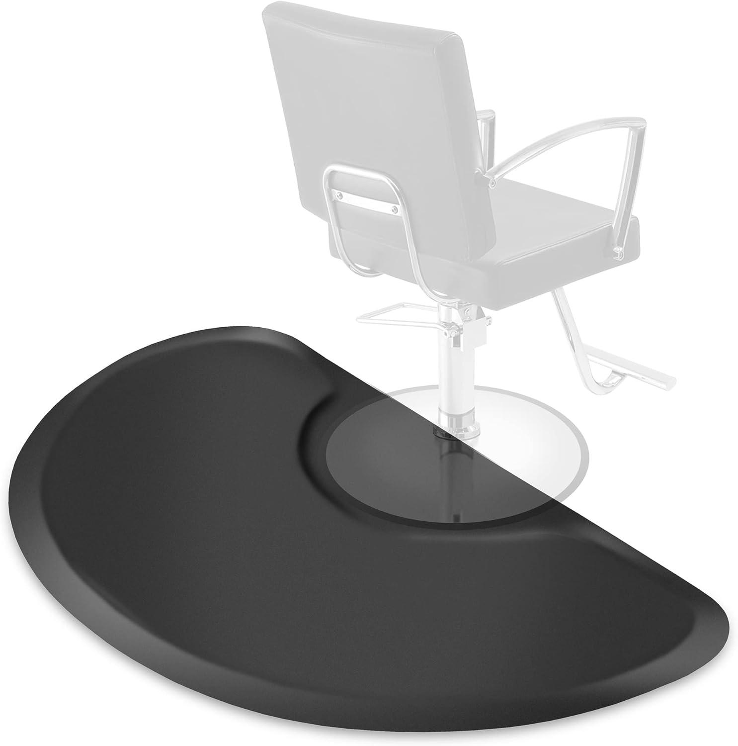 Saloniture 3 ft. x 4 ft. Salon & Barber Shop Chair Anti-Fatigue Mat - Black Semi Circle - 5/8" Thick