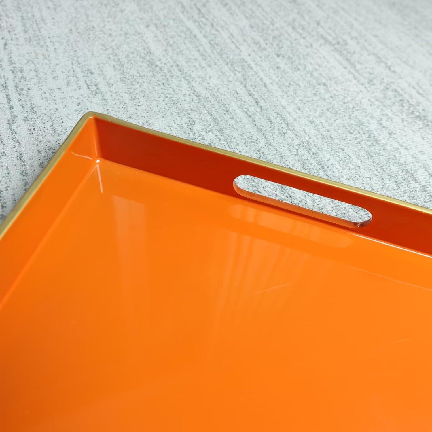 Bright Orange Acrylic Rectangular Serving Tray with Handles