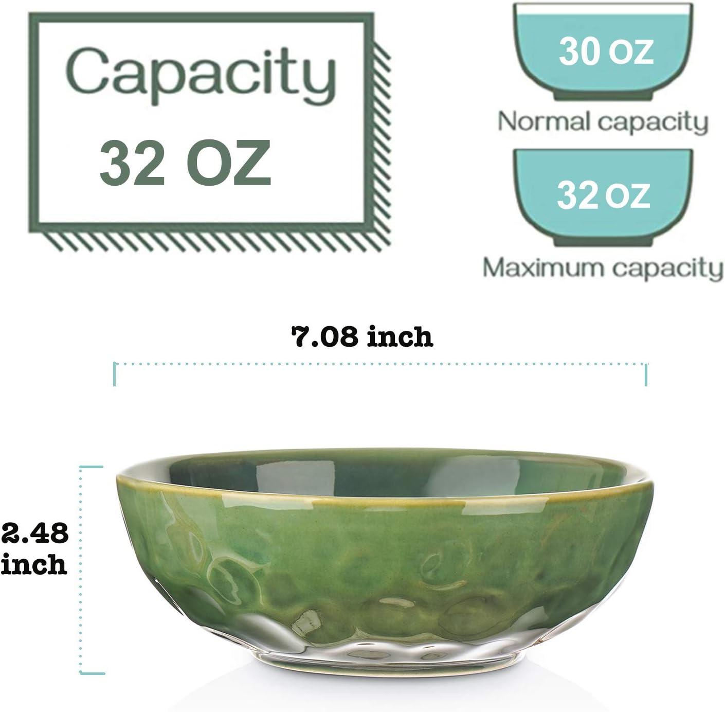 Green Porcelain Microwave Safe Salad and Soup Bowls Set