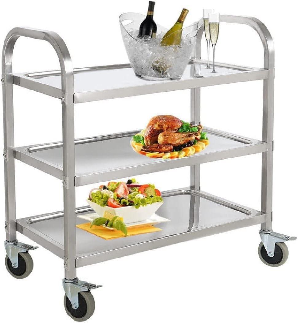 Small Stainless Steel 3-Shelf Utility Cart with Swivel Casters