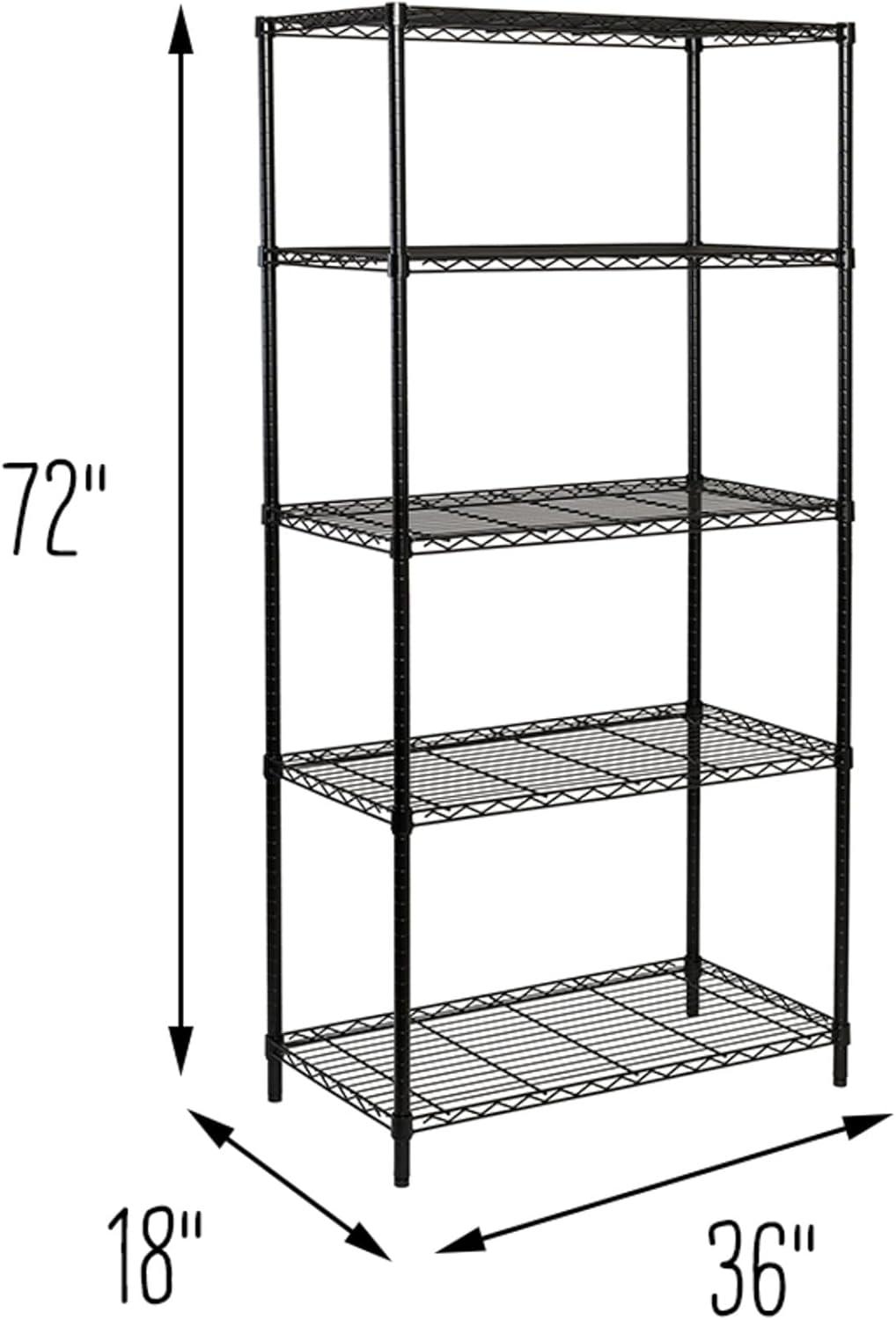 Honey-Can-Do 5-Shelf Steel Adjustable Storage Shelves, Black, Holds up to 350 lb per Shelf