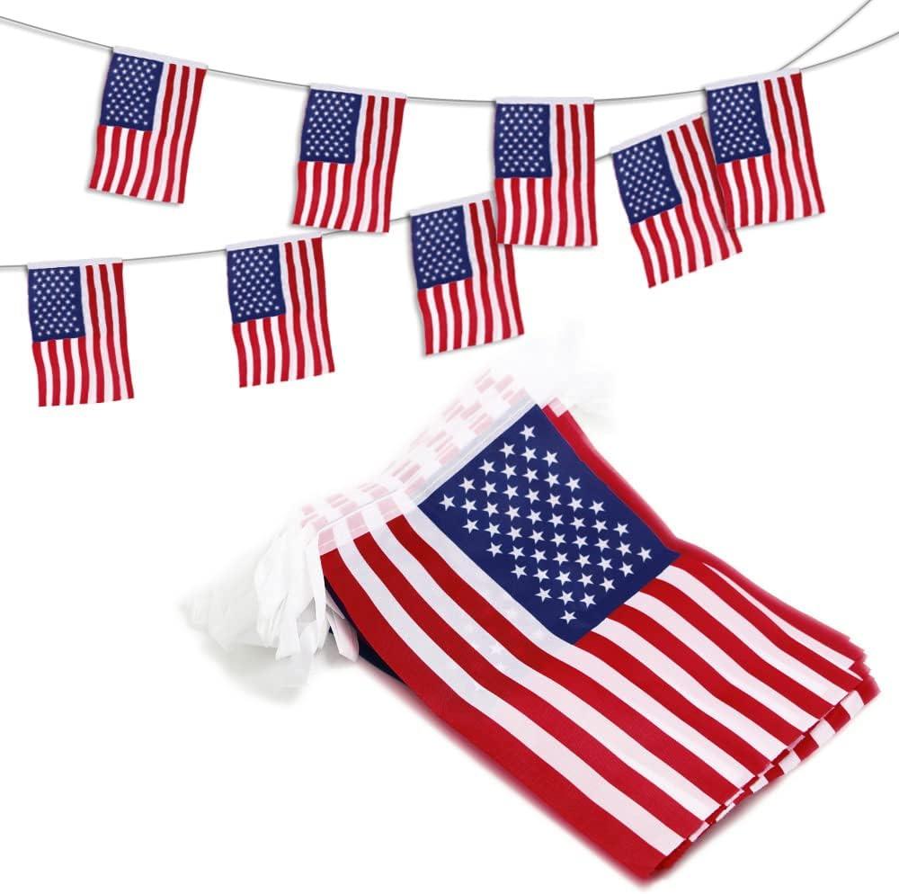 Patriotic American Flag String Pennant Banner, 33 Feet, 38 Flags