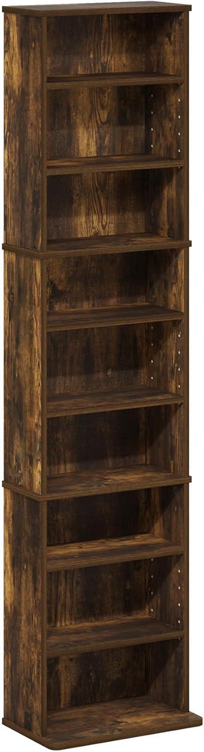 Furinno JAYA 9-Shelf Multimedia Media Storage Tower Rack with Adjustable Shelves, Amber Pine