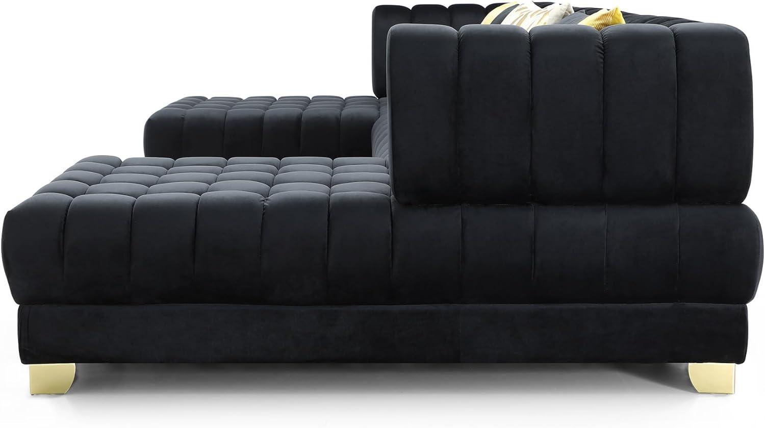 Better Home Products Marigold U-Shaped Velvet Sectional Sofa in Black