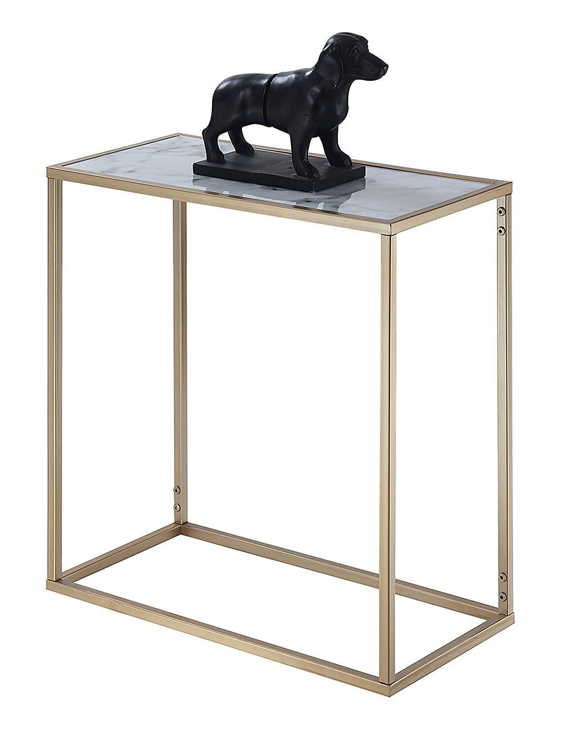Convenience Concepts Gold Coast Faux Marble Chairside Table in Gold Metal Frame