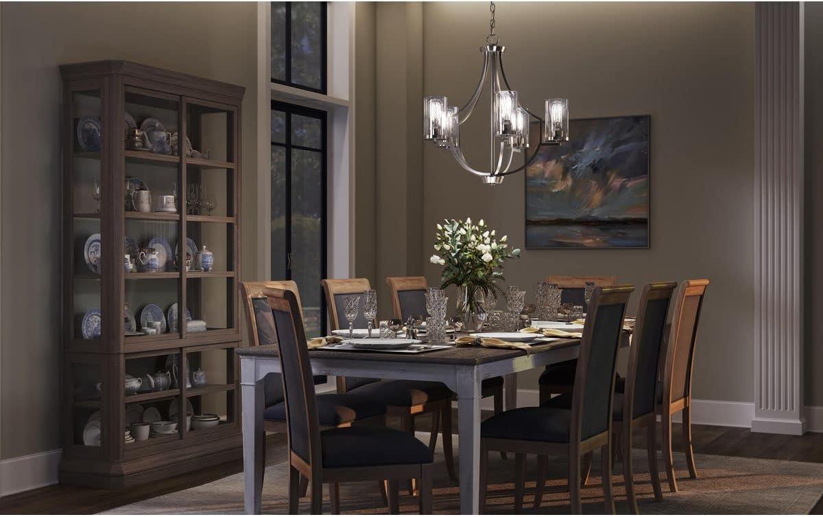 Progress Lighting Lassiter 5-Light Chandelier, Brushed Nickel, Clear Glass Shades