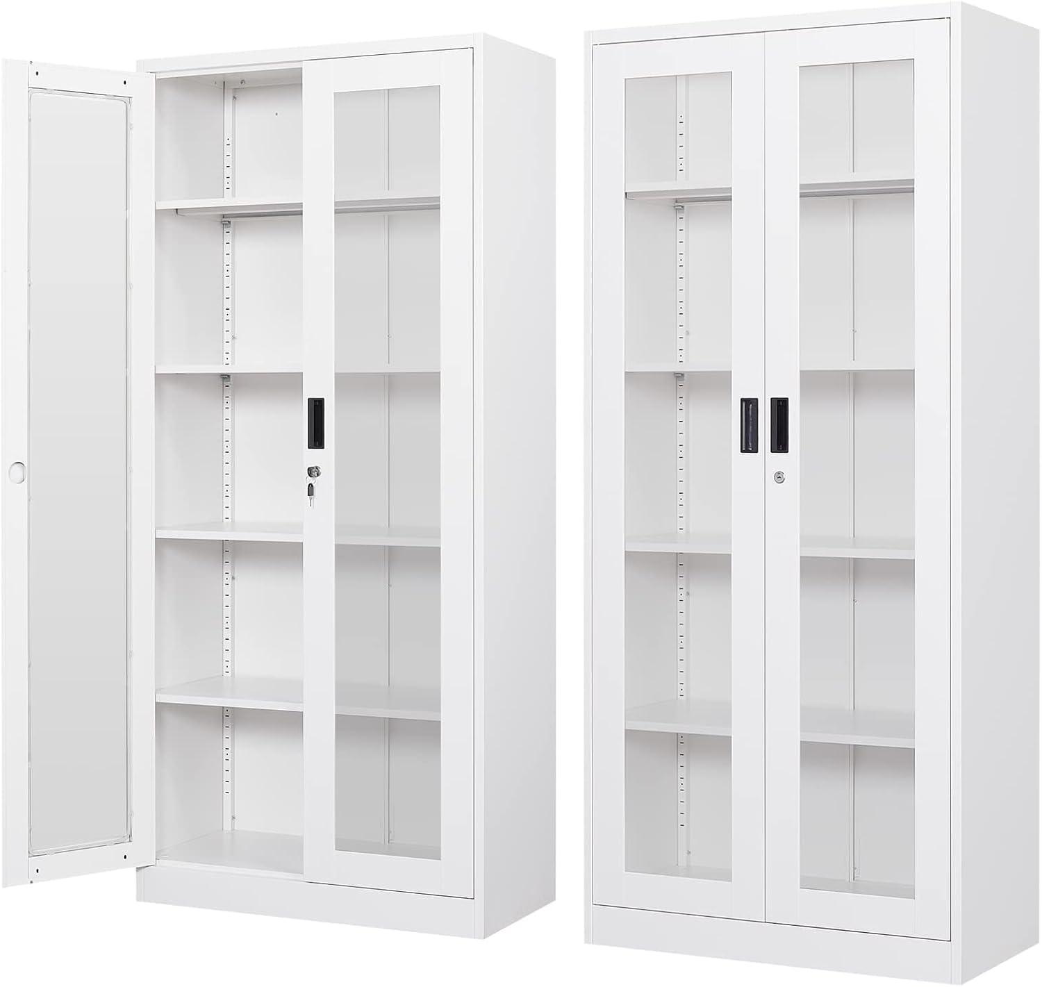 Display Cabinet With Glass Doors, Curio Cabinets With 4 Adjustable Shelves, Locking Glass Cabinet Display Case For Home, Office, Clinic, Pantry, Assemble Required