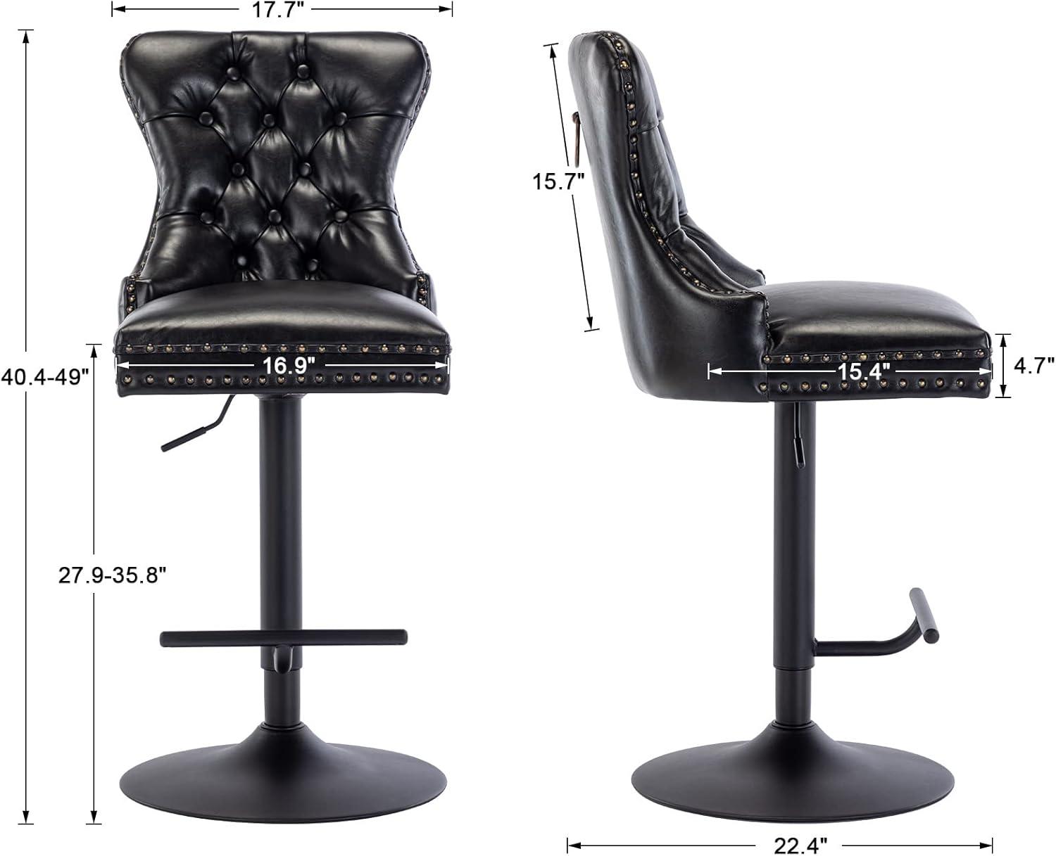 Bar Stools Set of 2,Adjustable Swivel Barstools, Faux Leather Bar Chairs,Upholstered Counter Height with High Backrest for Kitchen Island, Black