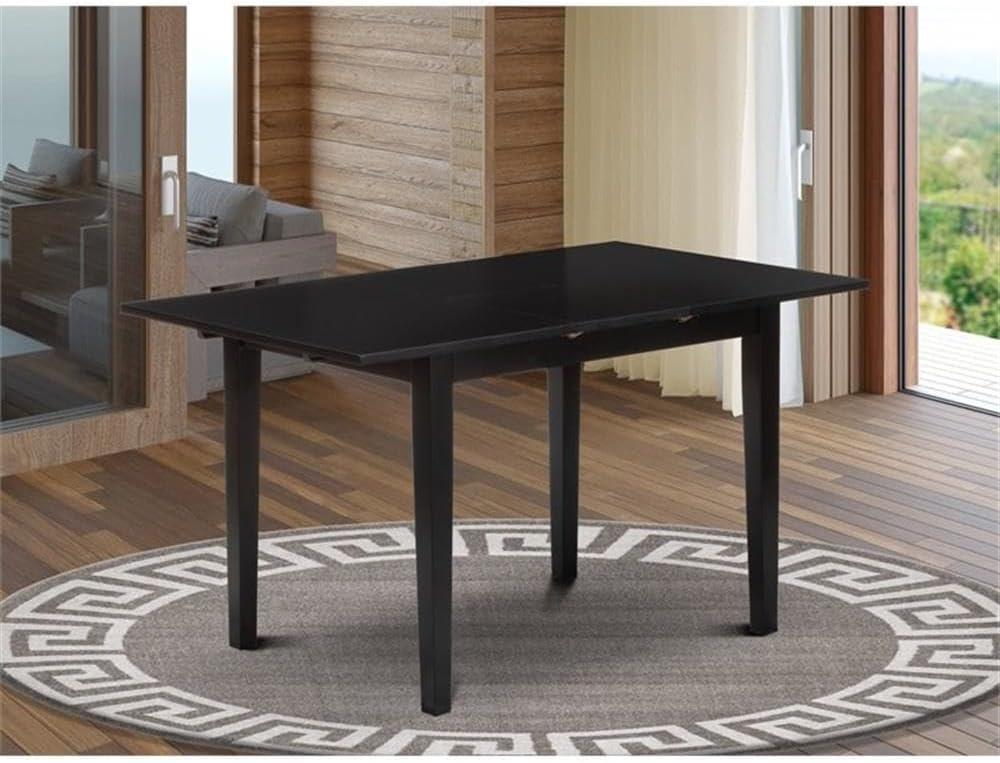 Norden Rectangular Modern Dining Table with Black Table Top Surface & Solid Wood Rectangular Legs