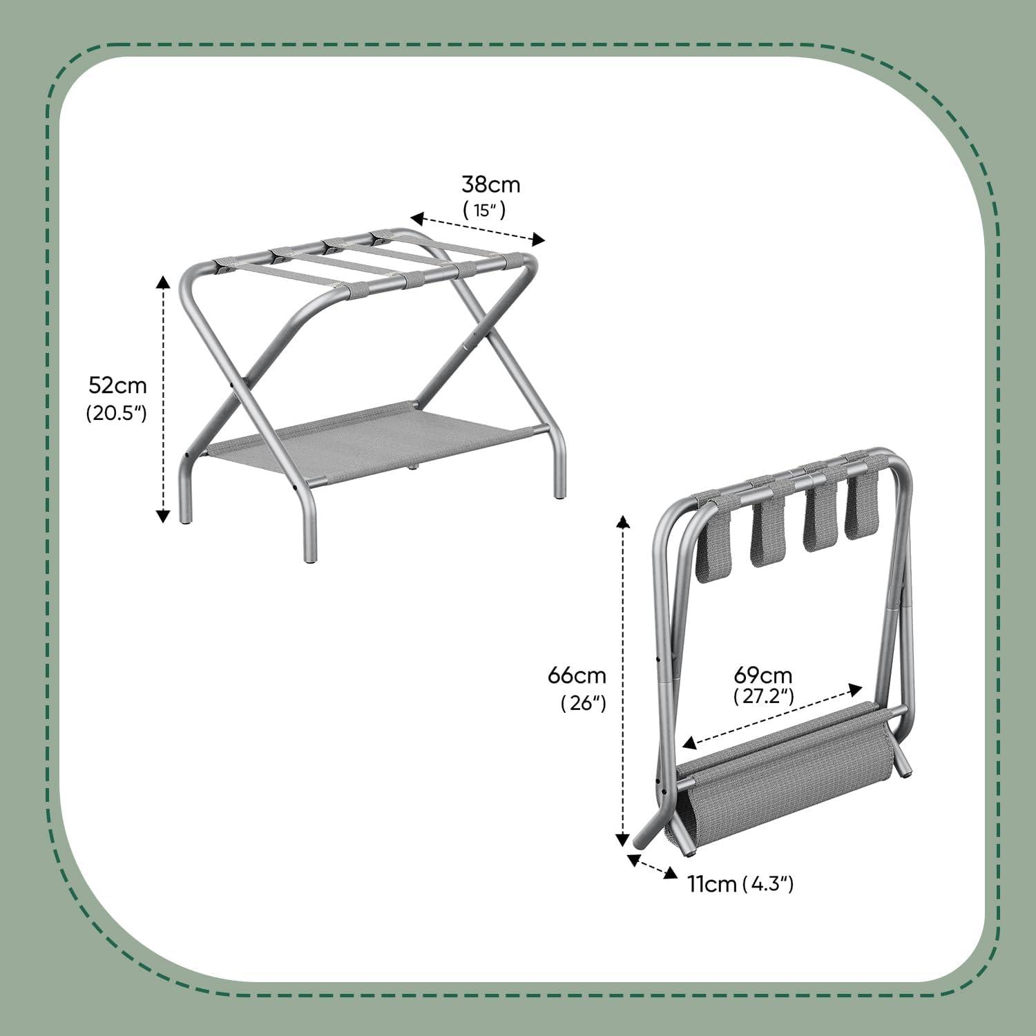 SONGMICS Luggage Rack with Fabric Storage Shelf Suitcasa Stand for Guest Room Bedroom Holds up to 110 lb Set of 2 Gray