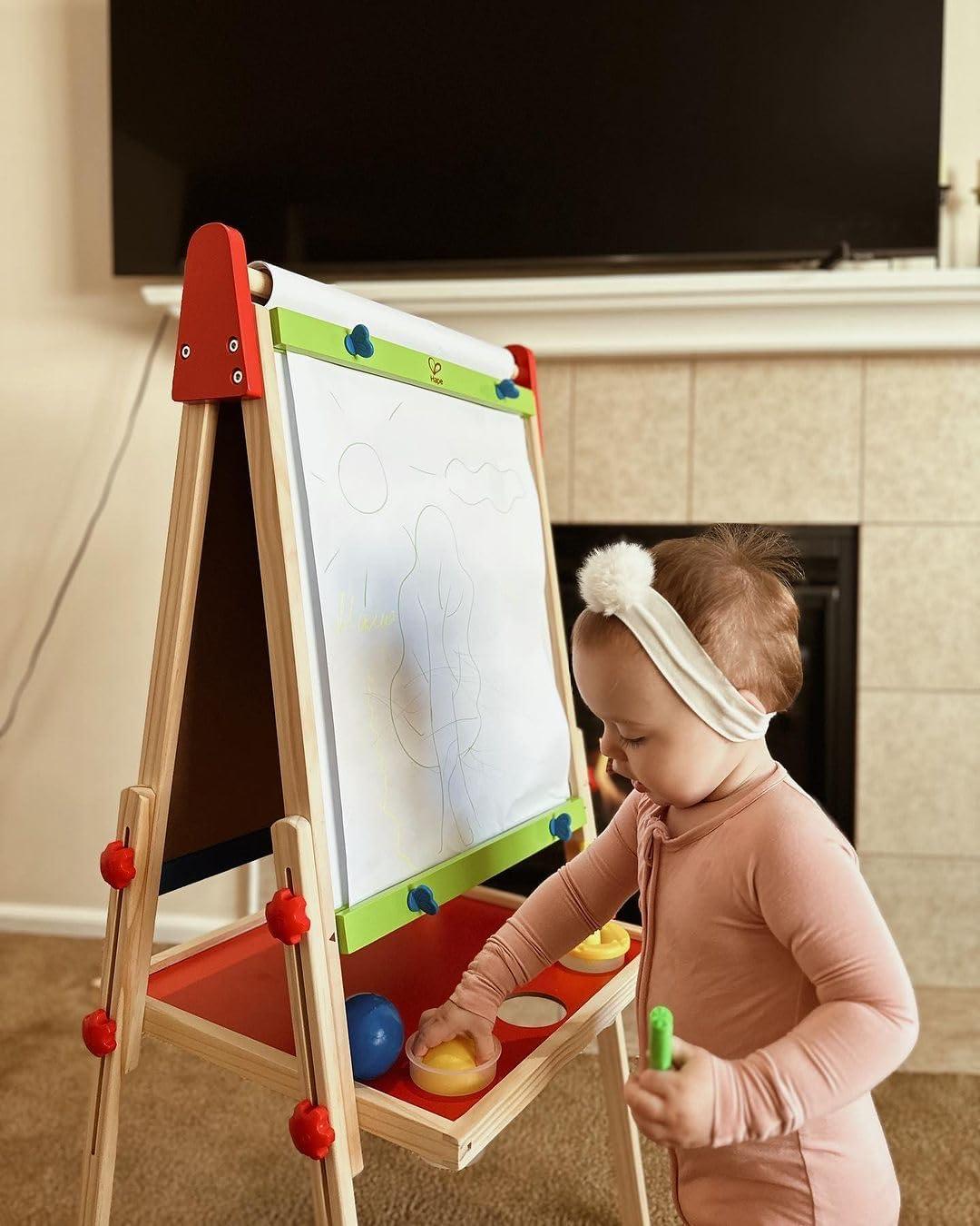 Hape All-in-One Double-Sided Art Easel w/ Paper Roll & Accessories, Blackboard & Magnetic Whiteboard