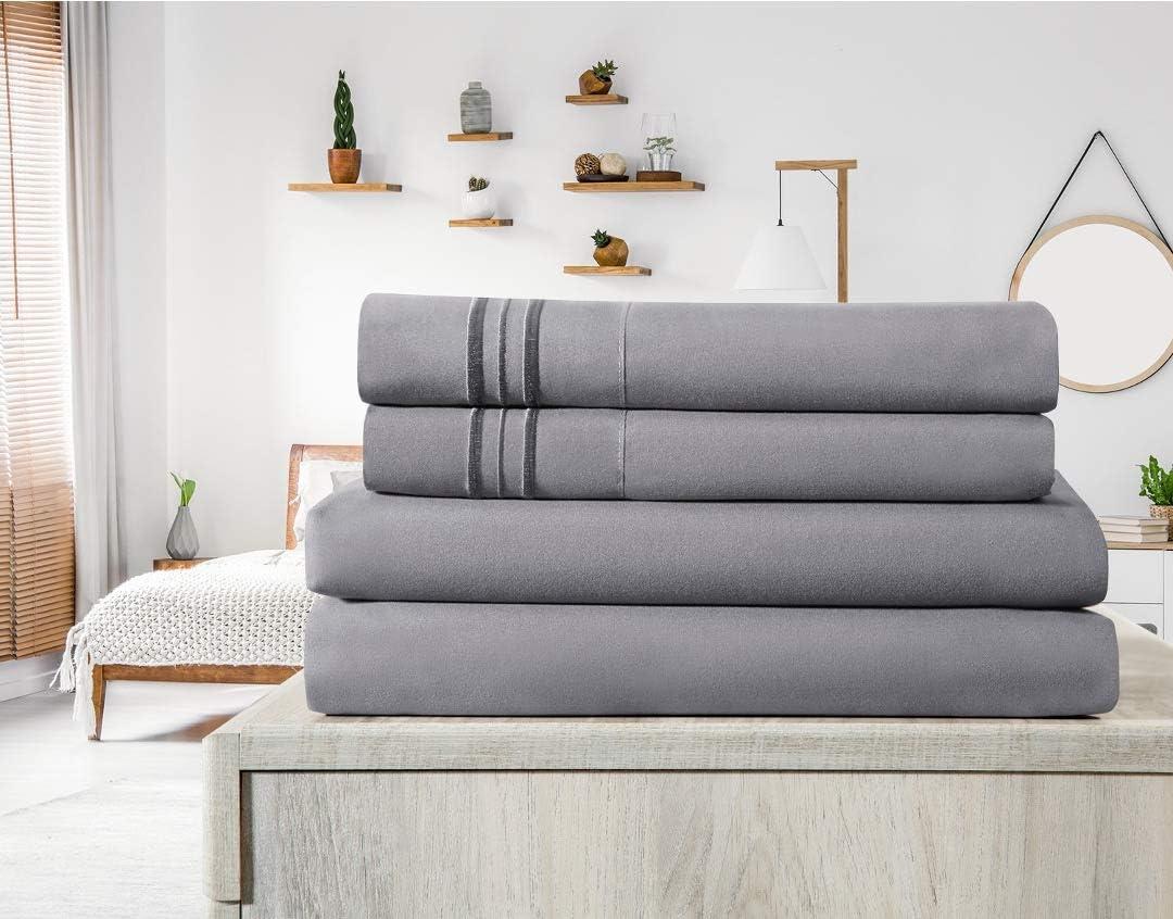 Elif Queen Size Bed Sheets Set Microfiber Machine Washable, Gray