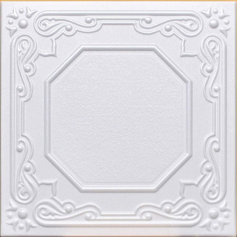 Lisbona White Polystyrene Foam Square Ceiling Tiles, 20"x20", 50pc