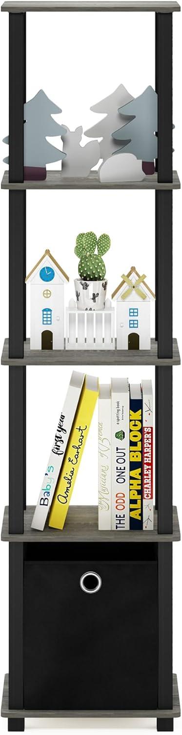 Furinno TNT No Tools 5-Tier Display Decorative Shelf with One Bin, French Oak Grey/Black/Black