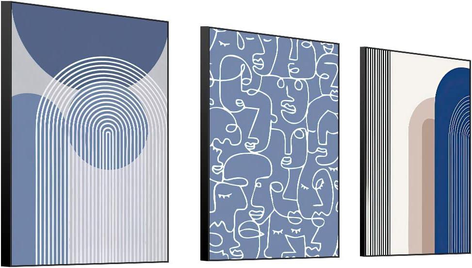 TELOVIN Framed Canvas Wall Art Set, Minimalism Abstract Boho Oil Painting Photo Modern Posters Prints Ready To Decor Hanging Living Room Bedroom Bathroom Office Home Wall Decor