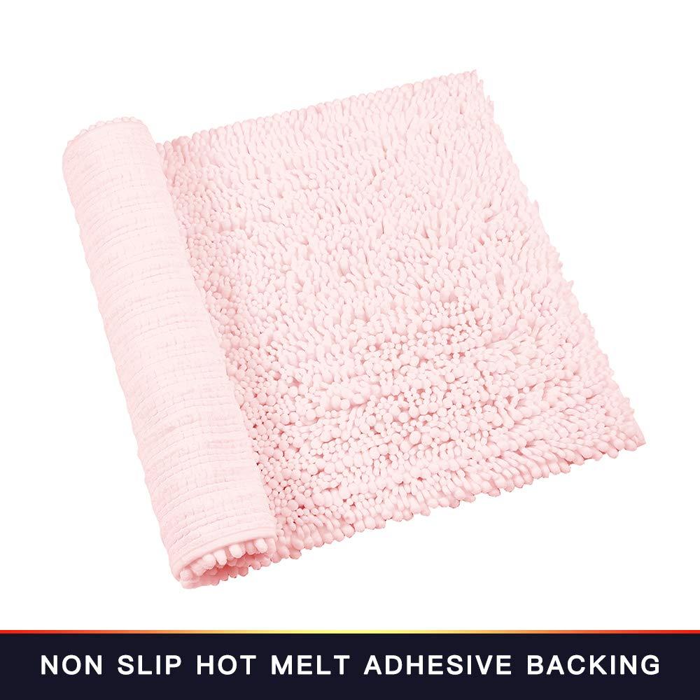 Bathroom Rug Non Slip Bath Mat (24x17 Inch Blush) Water Absorbent Super Soft Shaggy Chenille Machine Washable Dry Extra Thick Perfect Absorbant Best Small Plush Carpet for Shower Floor