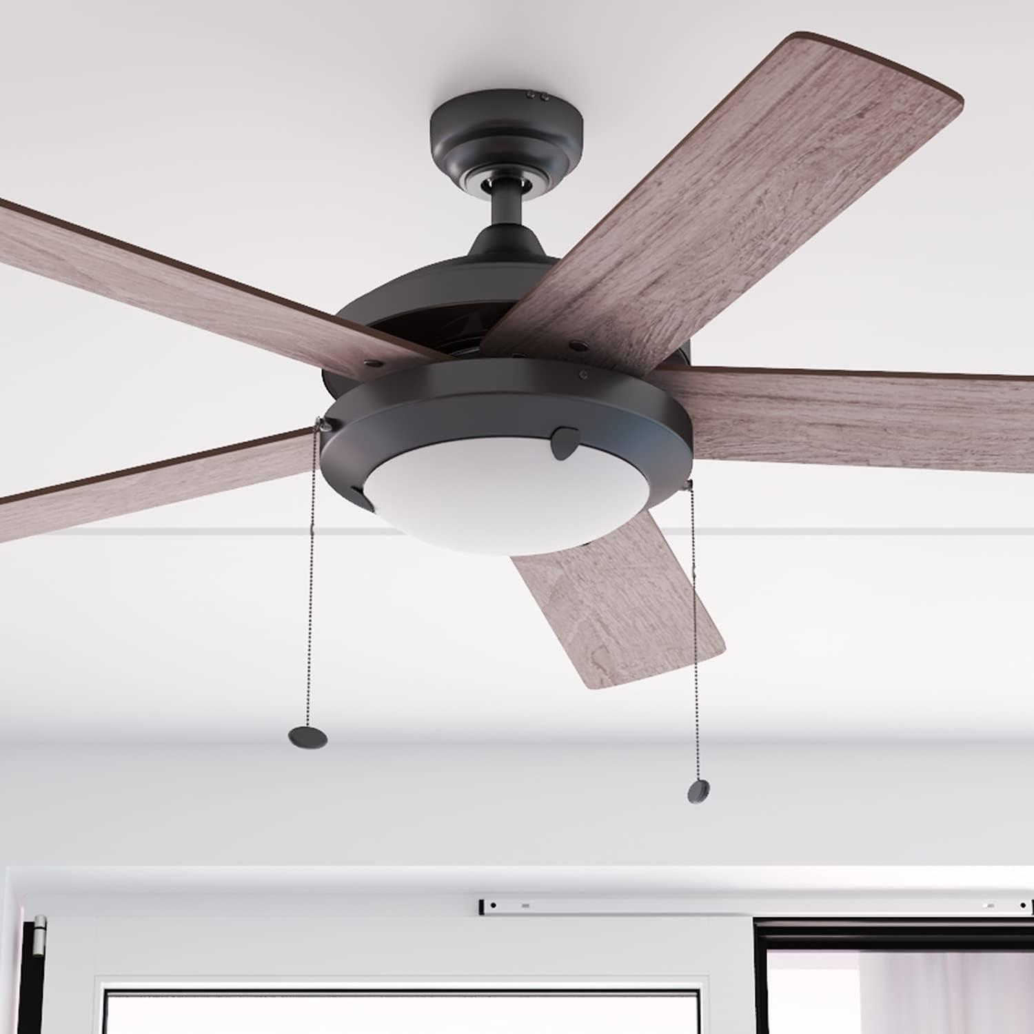 Prominence Home Bolivar 52" Bronze Ceiling Fan with 5 Blades, Integrated LED Light Kit, Pull Chains & Reverse Airflow