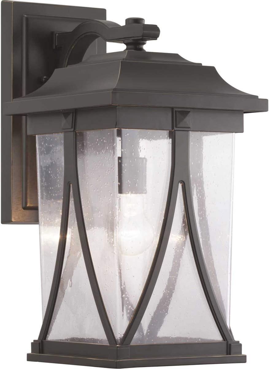 Progress Lighting Abbott 1-Light Outdoor Wall Lantern in Antique Bronze with Seeded Glass Shade