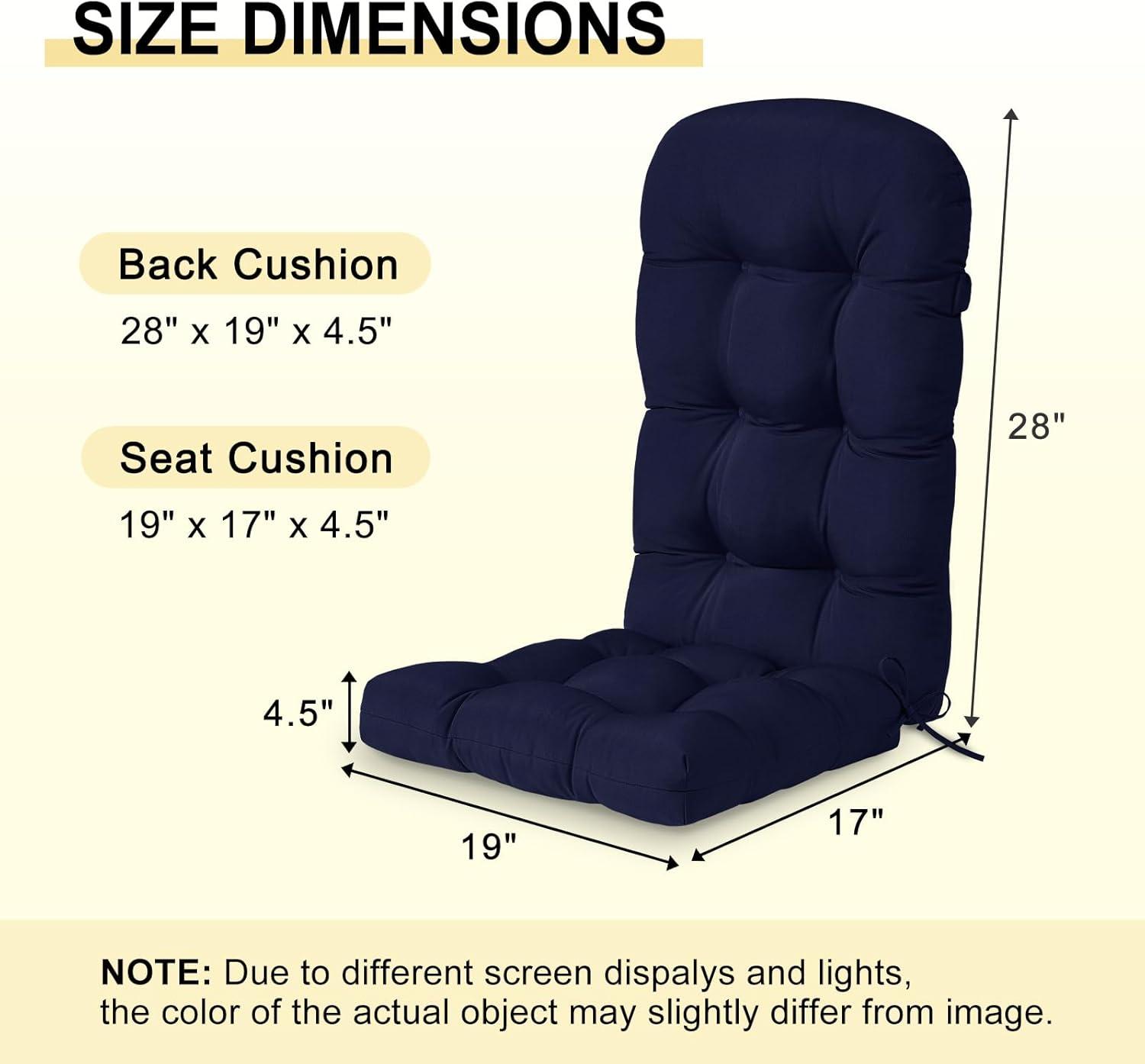 Crestlive Products Adirondack Style Patio Outdoor Chair Cushion for Adirondack Chair or Lounge Rocking Chair - See picture 2-Piece Set, Navy Blue