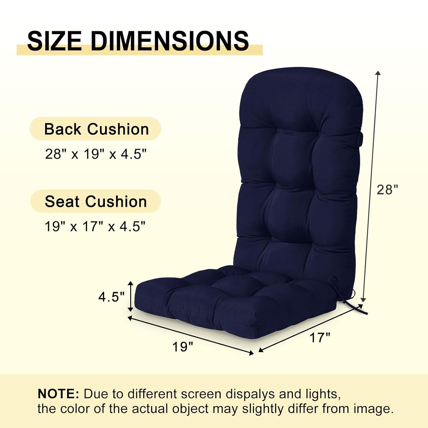 Crestlive Products Adirondack Style Patio Outdoor Chair Cushion for Adirondack Chair or Lounge Rocking Chair - See picture 2-Piece Set, Navy Blue