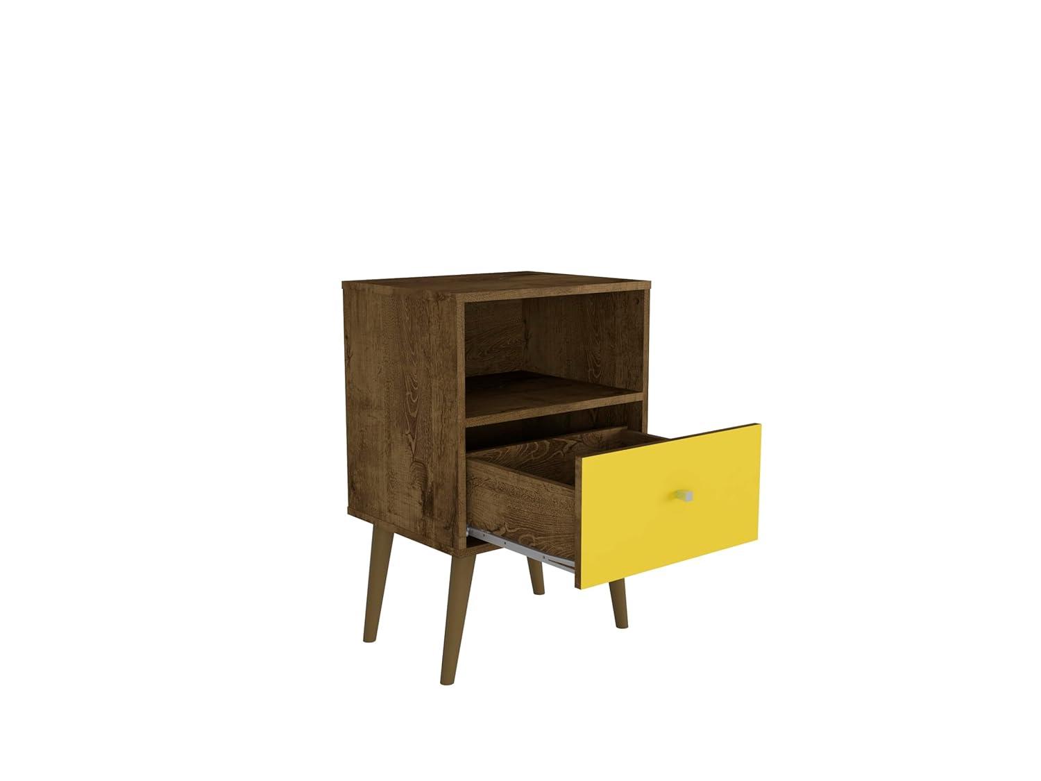 Liberty 1.0 Mid Century Modern Nightstand Rustic Brown/Yellow - Manhattan Comfort