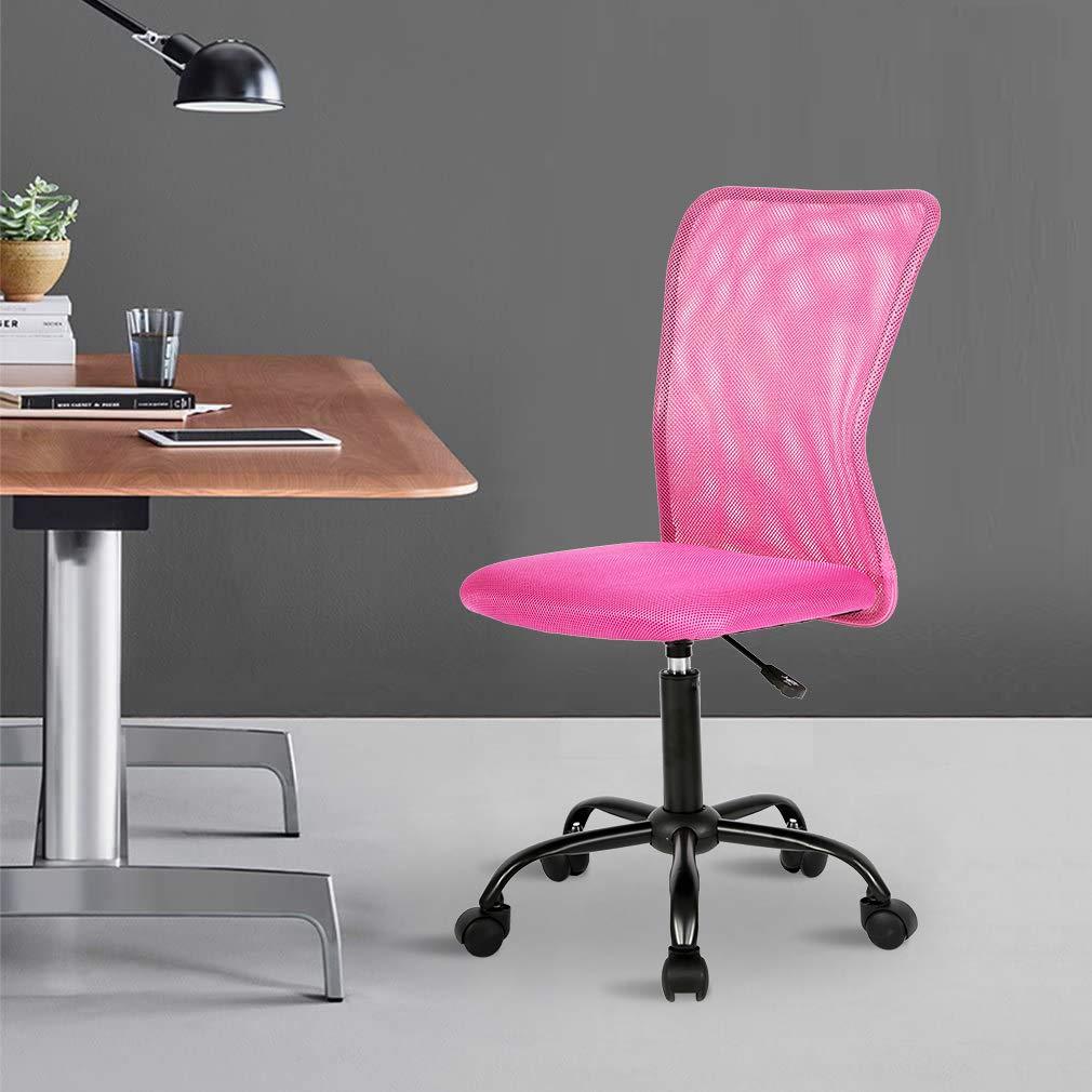BestMassage Mesh Office Chair Computer Chair with Lumbar Support & Thickly Padded Seat Rolling Swivel Back Support Chair for Home Office, Pink
