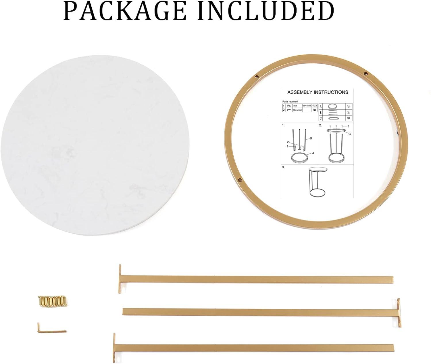 Modern 16 in Gold C-Top Faux Marble Side Table