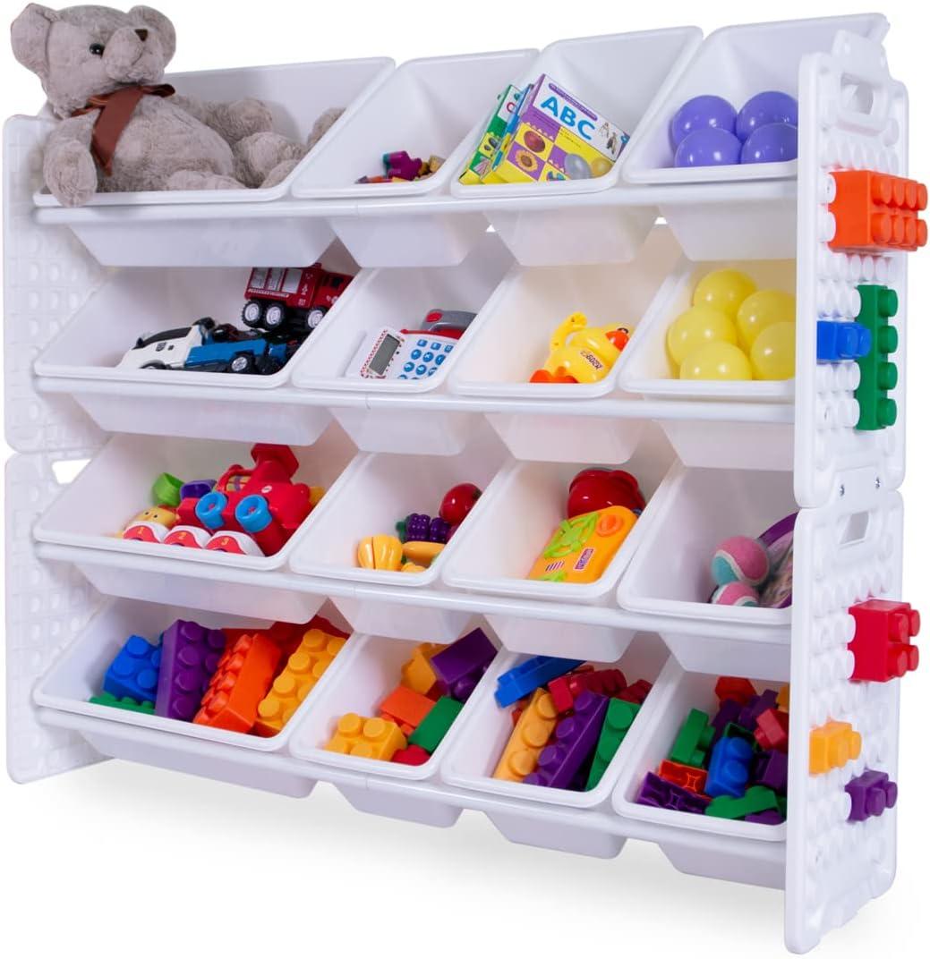 White Stackable Toy Organizer with 16 Removable Bins