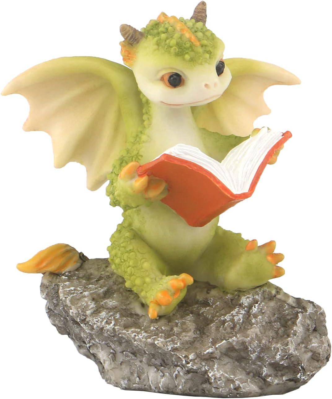 Dragon Figurine Ornament Design Accessories Desktop (Dragon Reading On a Stone)