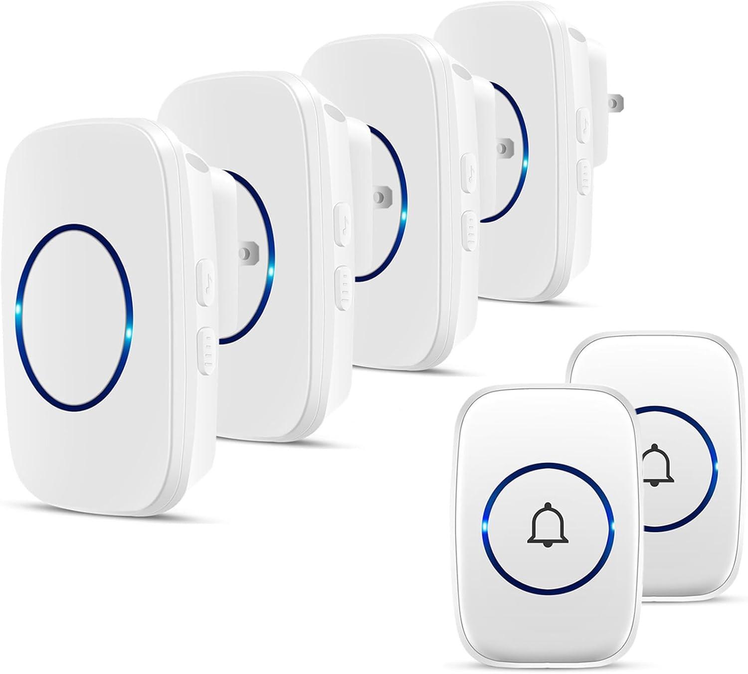 Wireless Doorbell, FullHouse Waterproof Door Bell Kit, Distinguish front and rear doors, Over 1000 feet Range and 60 Chime, 5 Levels Volume and LED Flash, for Home Office Classroom