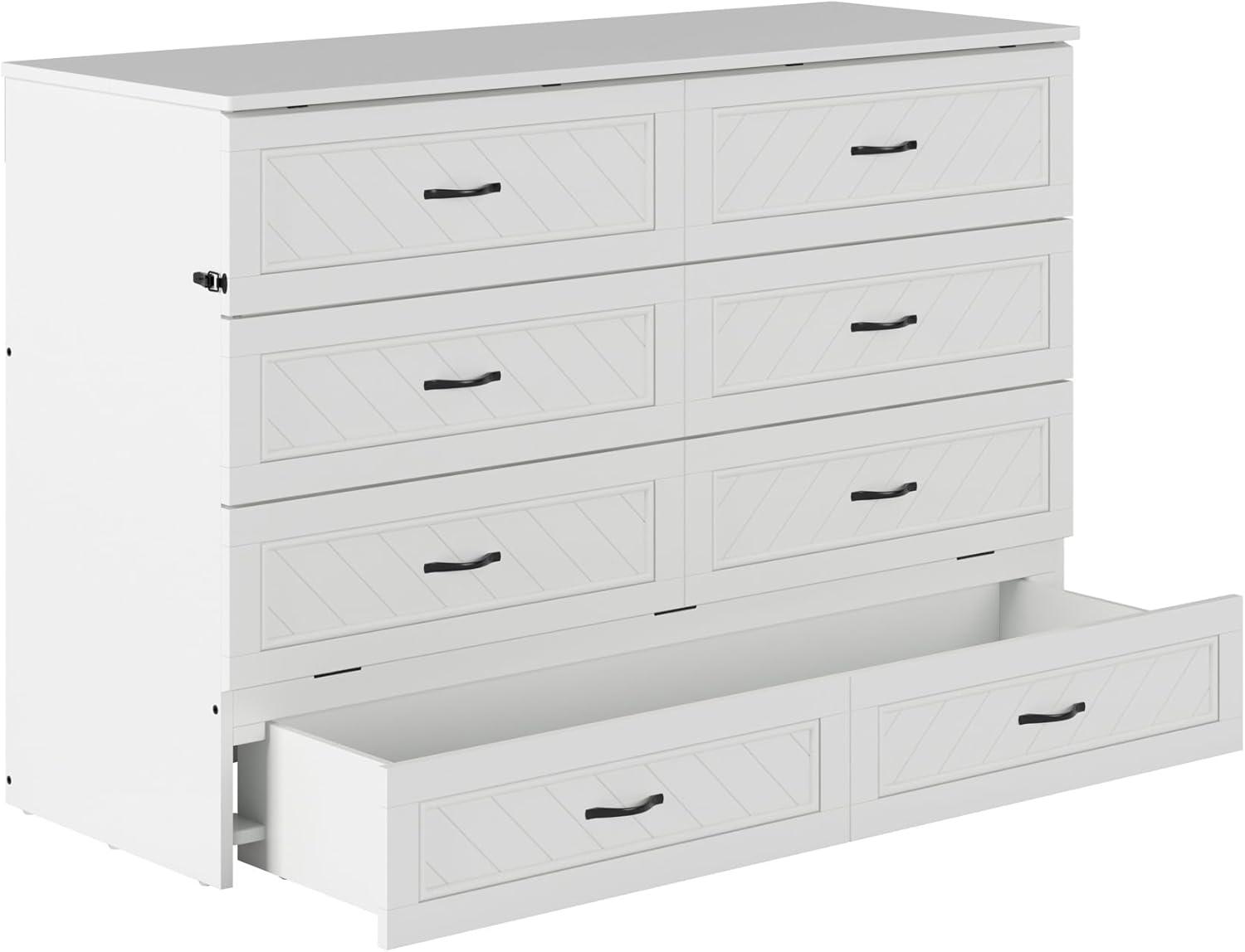 AFI Alpine Queen Wood Murphy Bed Chest with Mattress and Built-in Charger, White