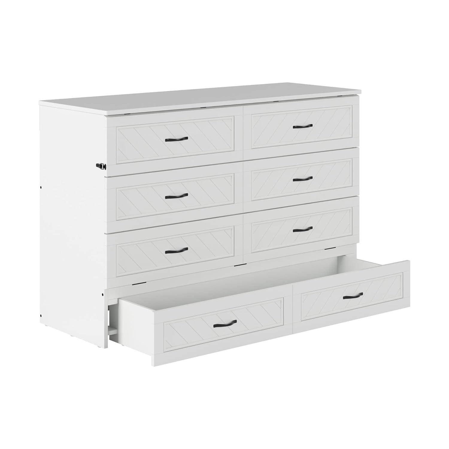 AFI Alpine Queen Wood Murphy Bed Chest with Mattress and Built-in Charger, White