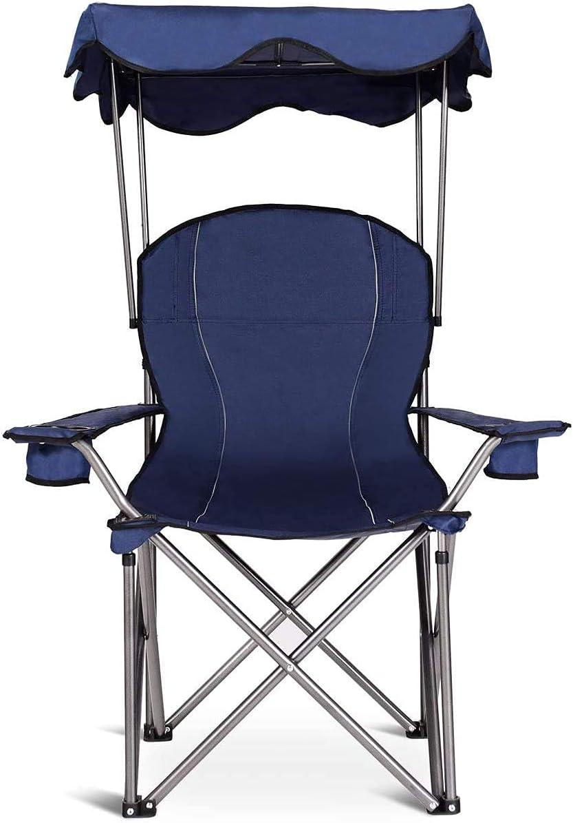 Topcobe Portable Folding Beach Canopy Chair with Cup Holders, Camping Chairs with Canopy, Blue