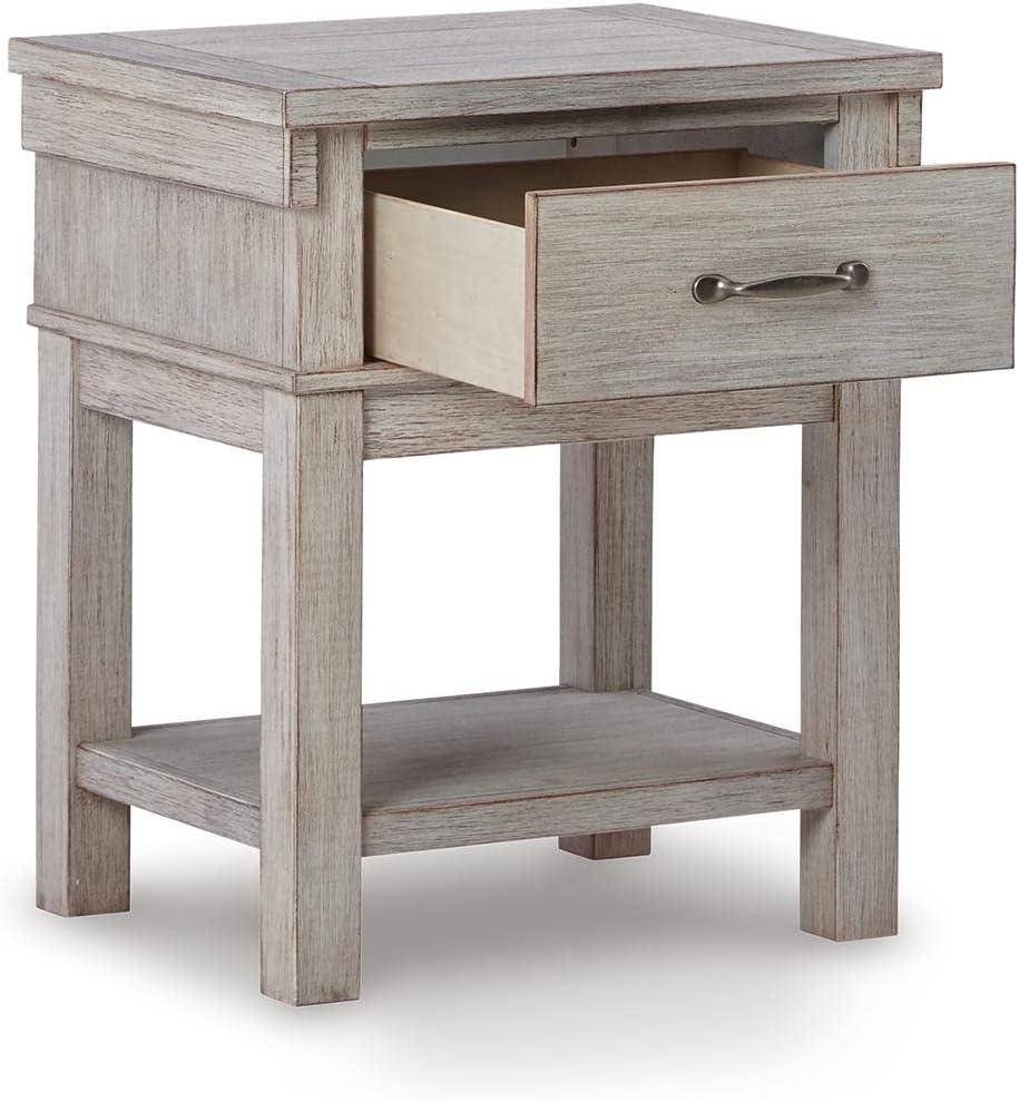 Transitional Beige 1-Drawer Nightstand with Brushed Nickel-Tone Handle